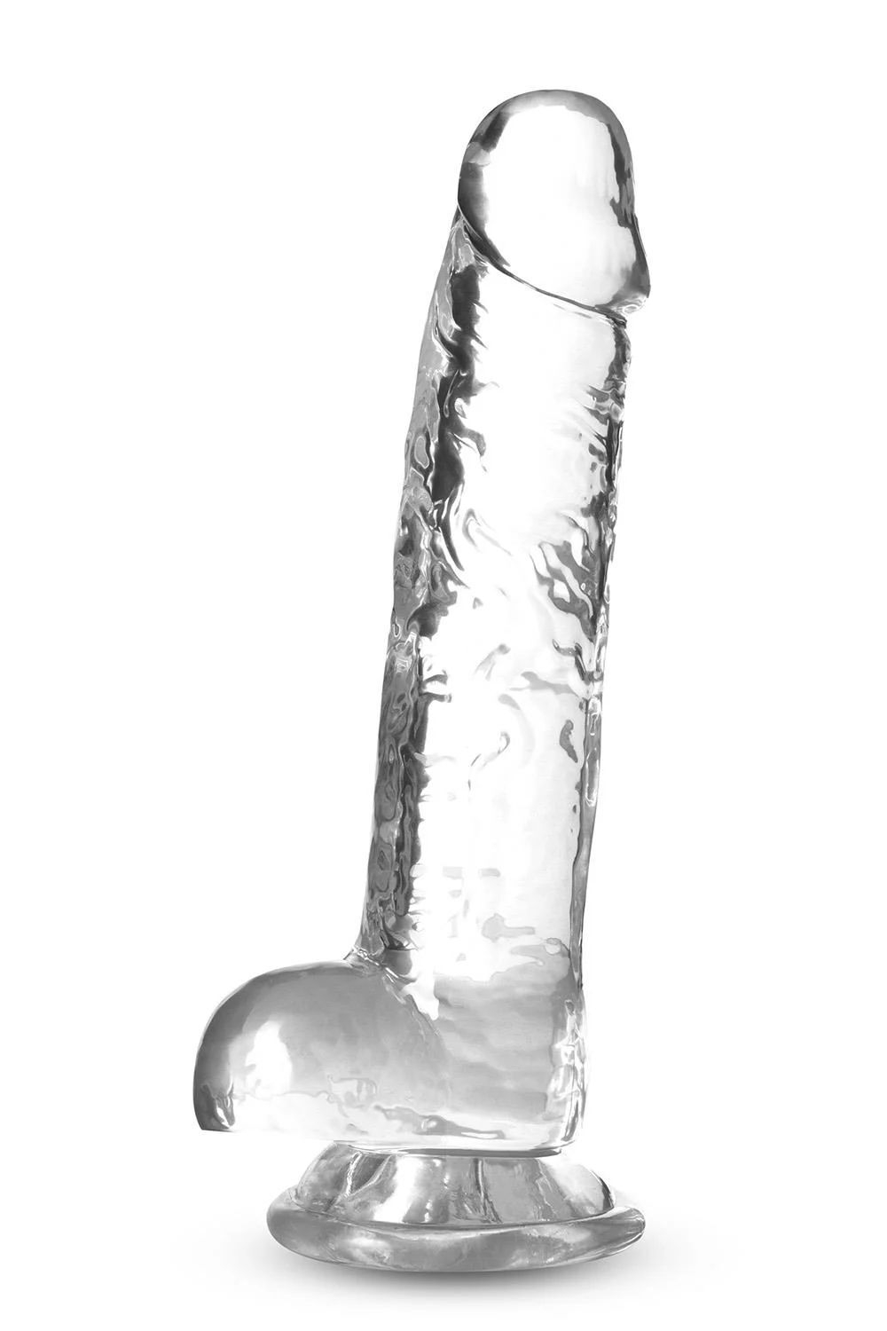 Blush Novelties 7 Inch Crystalline Dildo – прозрачный фаллоимитатор на присоске с мошонкой, гибкий, 17,7 см