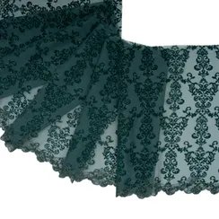 Кружево флок на сетке изумруд светлый 25 см
