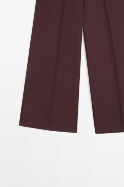 Massimo Dutti Брюки клеш из 100% льна со средней посадкой, гранатовый