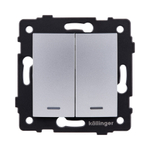Выключатель кнопочный 2-клавишный 10А/250В с LED подсветкой, изогнутый, серый Kollinger REA-R-014GY для Aspekt, Eleganz, Reflex