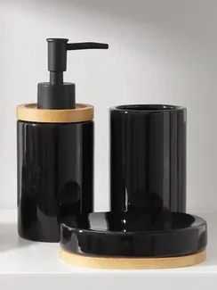 Набор аксессуаров для ванной комнаты SAVANNA «Джуно», 3 предмета (мыльница, дозатор для мыла, стакан), цвет чёрный