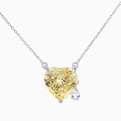 Серебряное колье с желтым фабулитом (Fancy Vivid Yellow) огранки сердце с подвеской