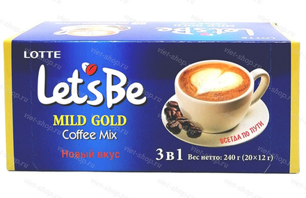 Растворимый кофе Let's Be Mild Gold Coffee Mix, Lotte, 20 пак.