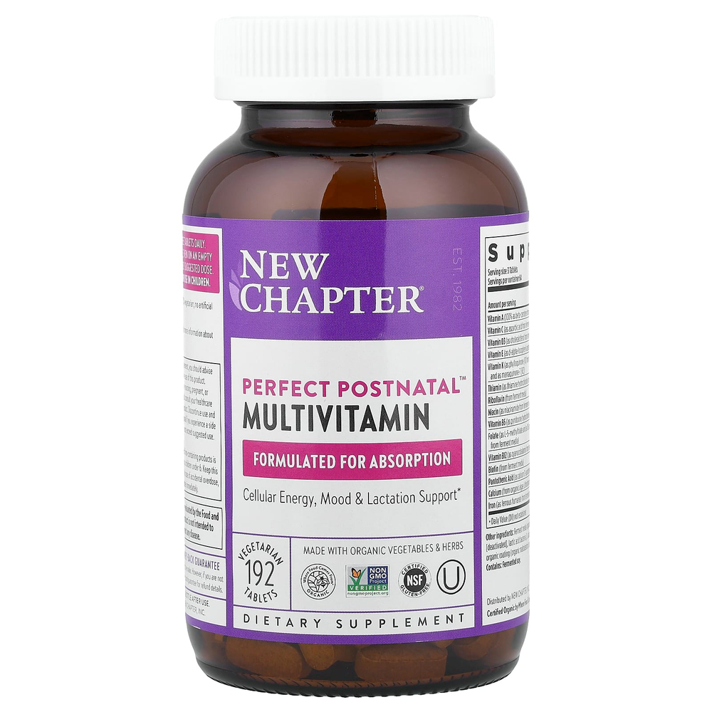New Chapter, Perfect Postnatal™, мультивитаминный комплекс, 192 вегетарианские таблетки