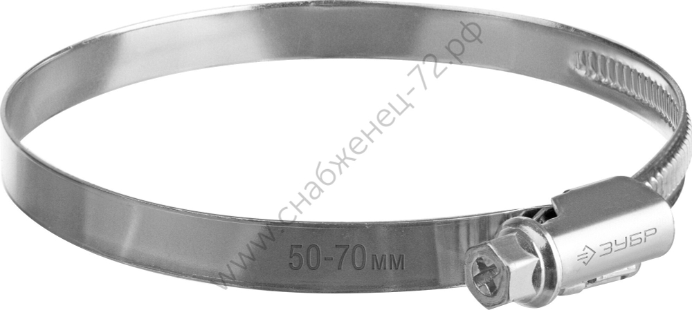 ЗУБР Х-9Н 50-70 мм, накатная лента 9 мм, червячный хомут, цинк, 50 шт (37807-70)