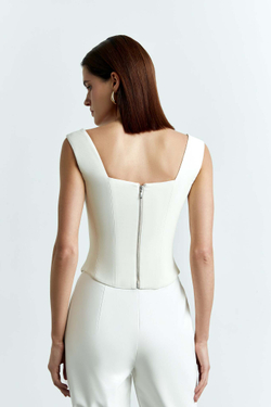 Драпированный удлиненный корсетный топ из эко-кожи