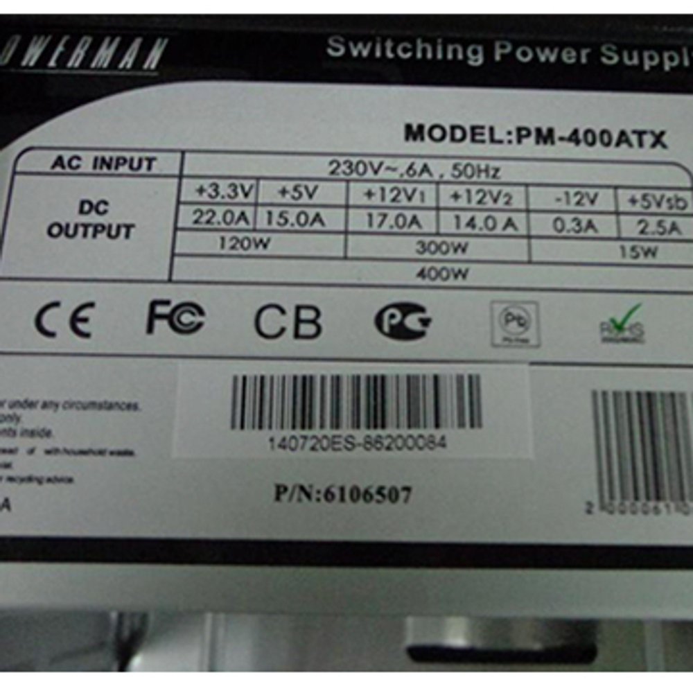 Корпус mATX Powerman ES722BK USB2.0 400W