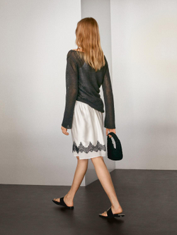 Massimo Dutti Мини-юбка с контрастной кружевной отделкой, кремовый