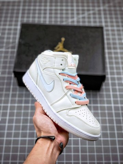 AIR JORDAN 1 MID MULTI-COLOR SWOOSH GS PHANTOM/IGLOO-PURPLE RISE-BLUE TINT