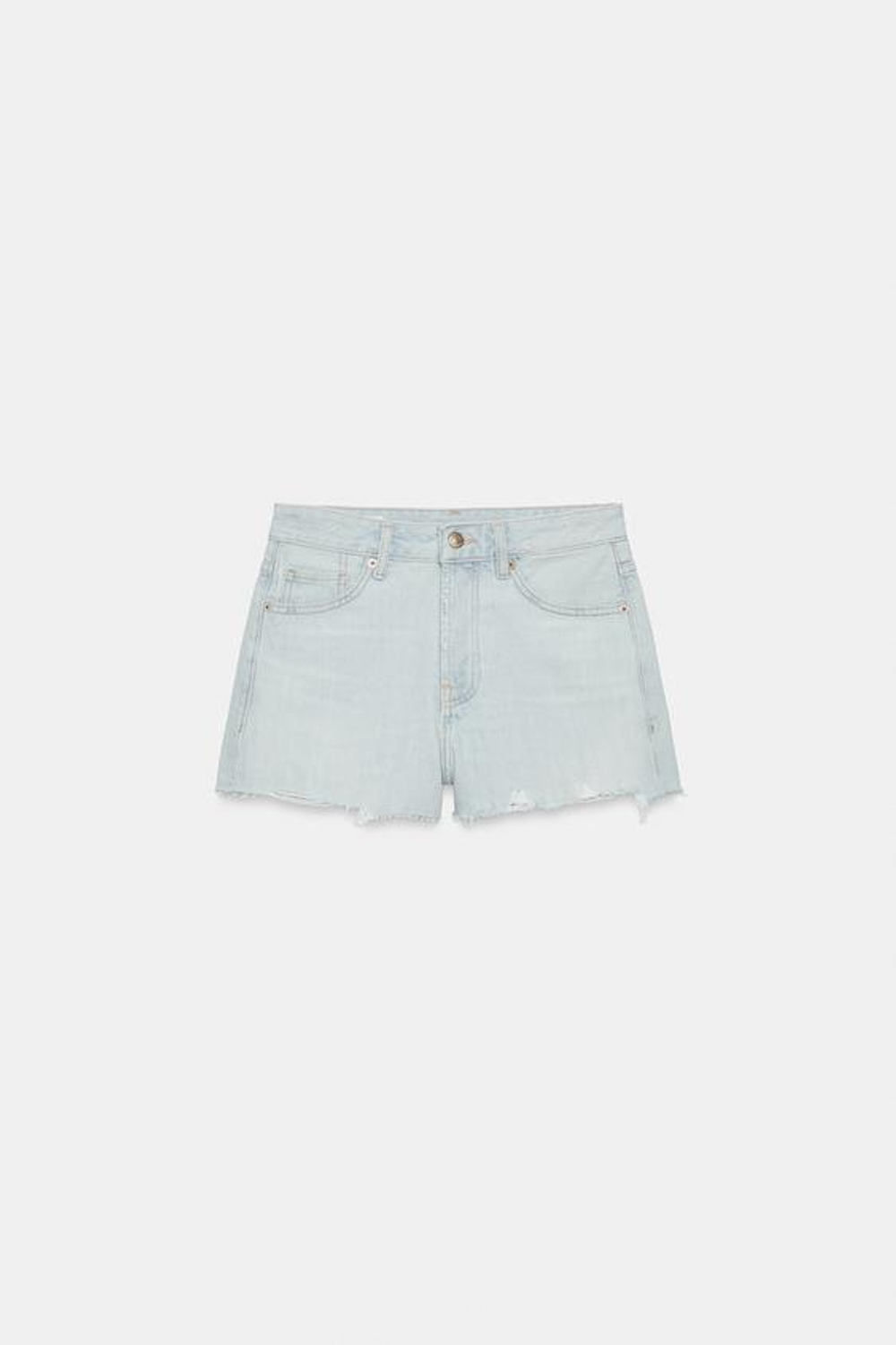 ZARA ДЖИНСОВЫЕ ШОРТЫ TRF СО СРЕДНЕЙ ПОСАДКОЙ И РАЗРЕЗАМИ, ГОЛУБОЙ