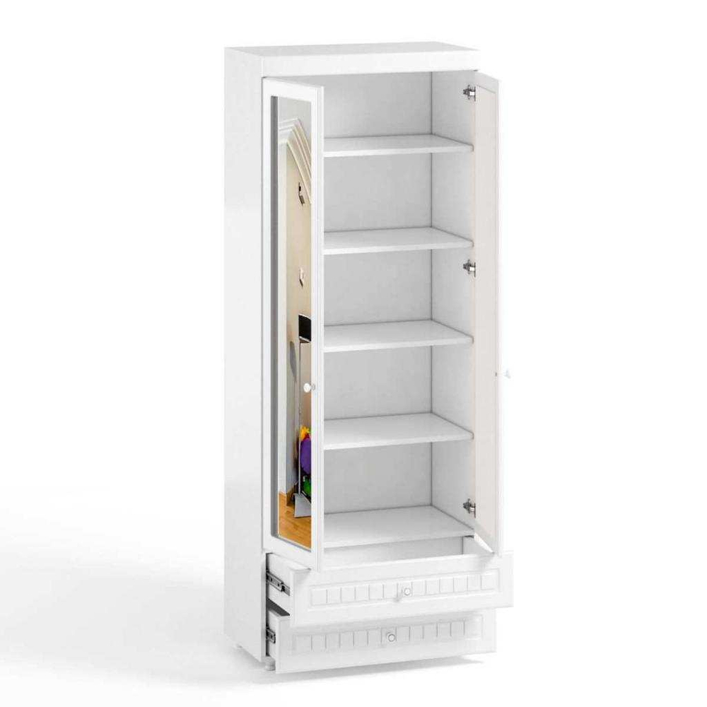 Шкаф 2-х дверный с зеркалами и ящиками (гл.410) Монако МН-45 белое дерево