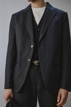 ZARA КОСТЮМНЫЕ БРЮКИ ИЗ 100% ЛЬНА, МОРСКОЙ СИНИЙ