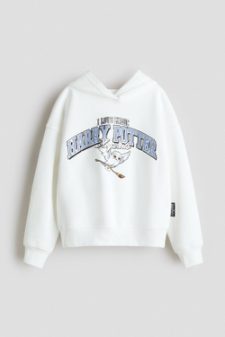 H&M Толстовка с капюшоном и принтом, белый