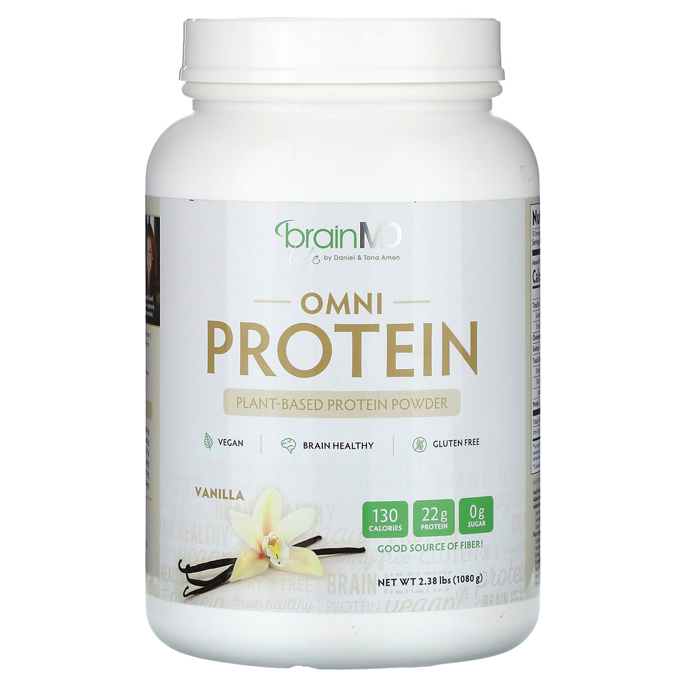 BrainMD, Omni Protein, протеиновый порошок из растительных ингредиентов, со вкусом ванили, 1080 г (2,38 фунта)