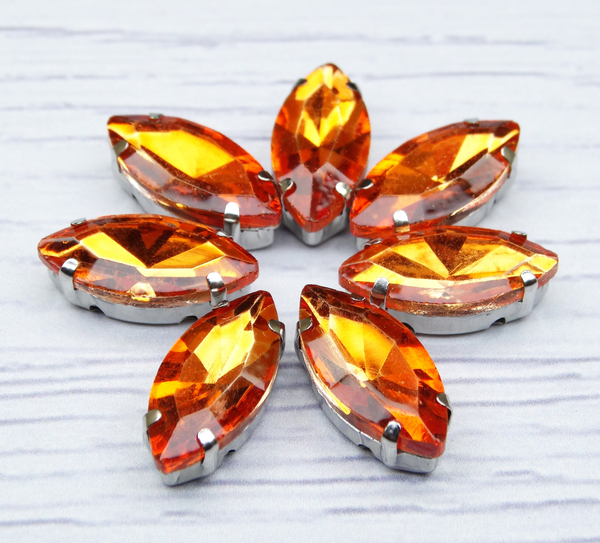 МЦ022НН715 Хрустальные стразы формы "лодочка" в цапах, цвет: оранжевый, 7х15 мм, 5 шт.
