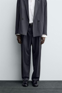 ZARA БРЮКИ КОСТЮМНЫЕ СО СКЛАДКАМИ, АНТРАЦИТОВО-СЕРЫЙ