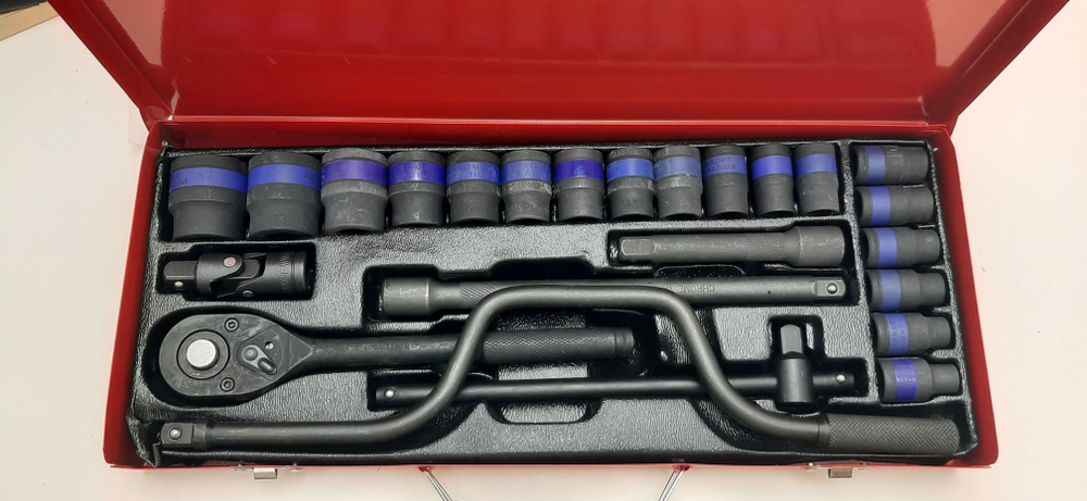 Набор ударных головок 1/2" 24 шт. с воротком / коловоротом / трещоткой под Гайковерт