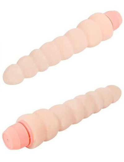 Ребристый гнущийся вибратор UltraSkin Vibro Realistic (Цвет: телесный)