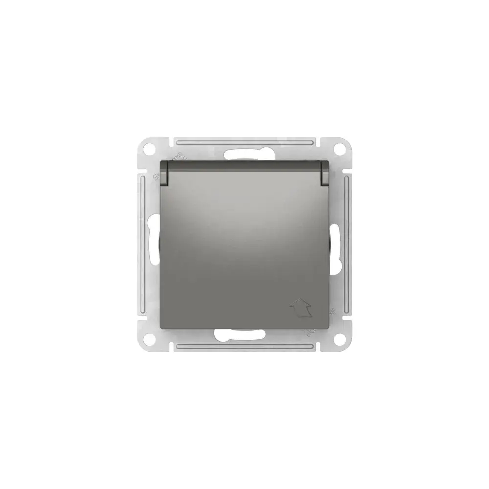 ATLASDESIGN РОЗЕТКА с заземлением со шторками с крышкой,16А,IP20, мех.,быстрозажим. клем., СТАЛЬ