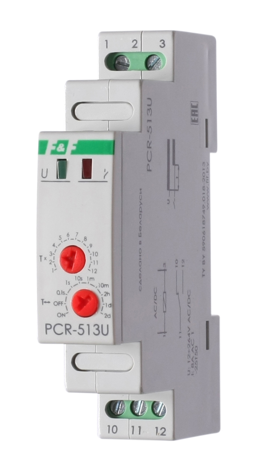 Реле времени PCR-513U 8А 12-264В AC/DC 1 перекл. IP20 задержка включ.