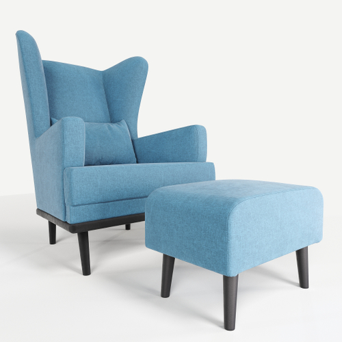 Комплект кресла и пуфа Фантазёр рогожка D-10 (Азур) на высоких ножках, для отдыха и чтения книг. В гостиную, балкон, спальню и переговорную комнату.