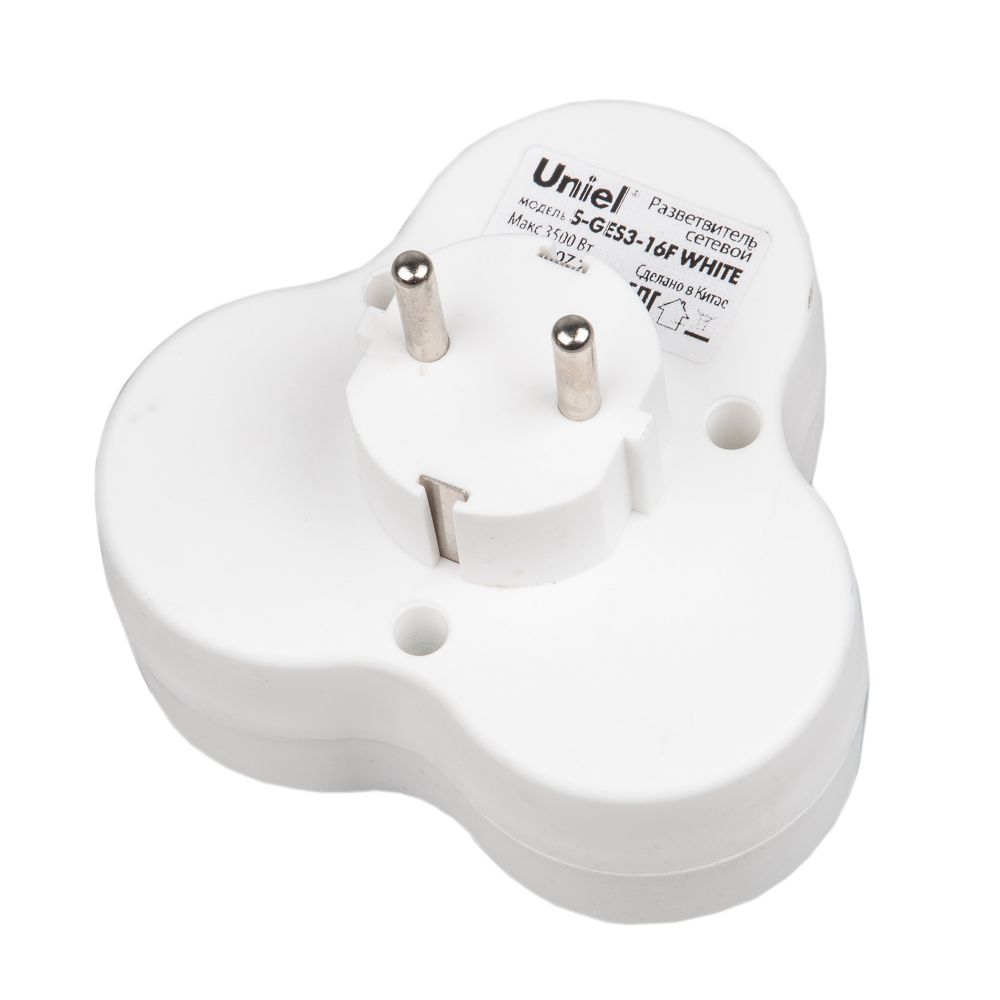 S-GES3-16F WHITE Разветвитель сетевой. с-з. 3 гнезда. 16А. 3500Вт. Белый. ТМ Uniel