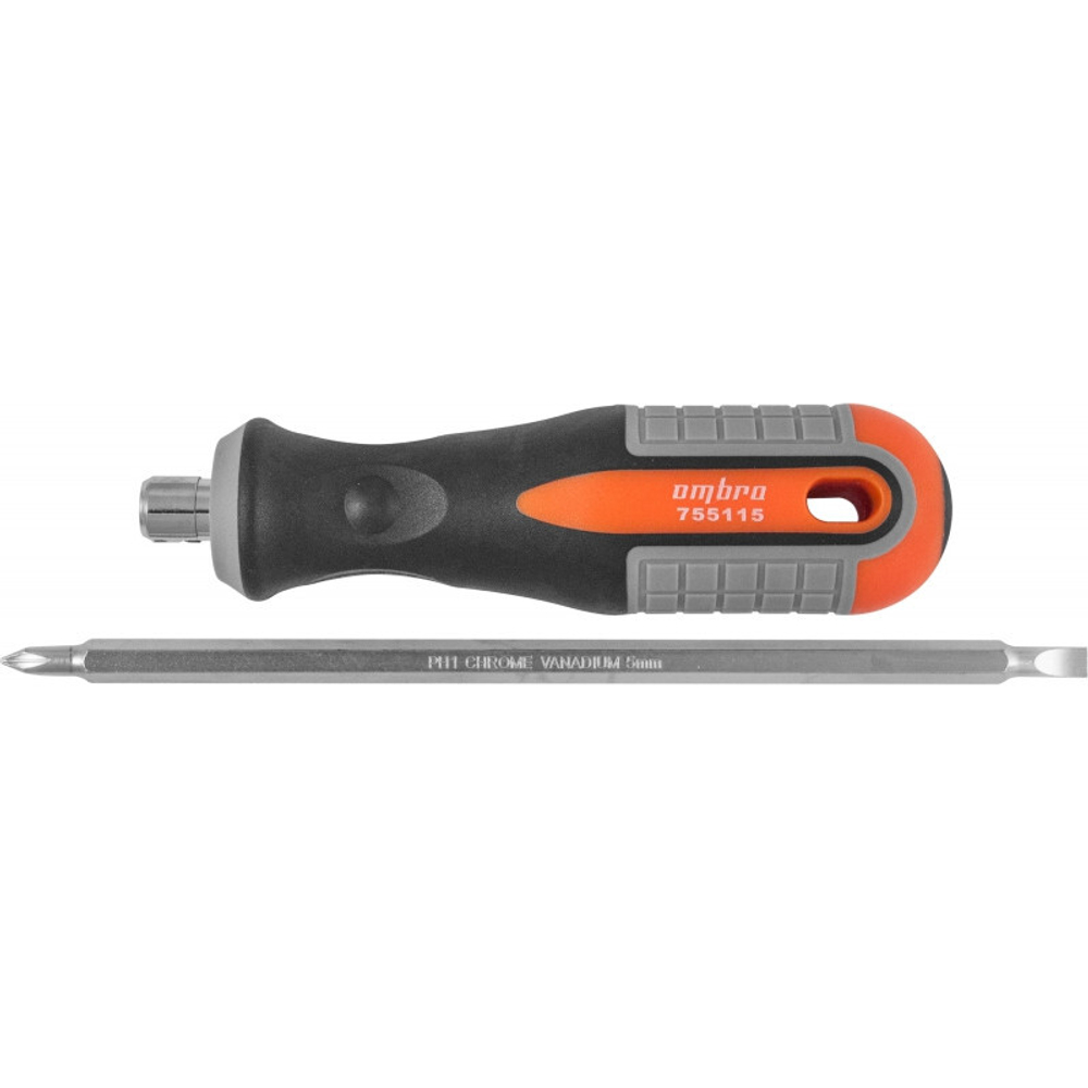 Отвертка OMBRA стержневая двусторонняя ROUND GRIP, РН1,SL5x150 мм   755115