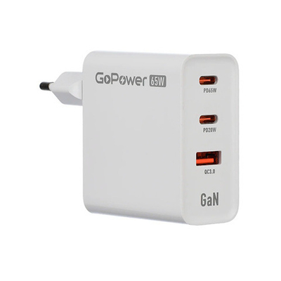 Сетевое зарядное устройство GoPower GPQC10 1USB+2Type-C 65W QC3.0 GAN белый
