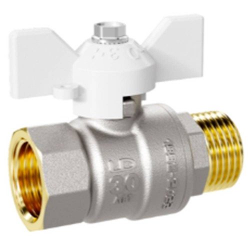 Кран шаровой латунный LD Pride 47.32.В-Н.Б Ду32 Ру25 white (бабочка с бир.)