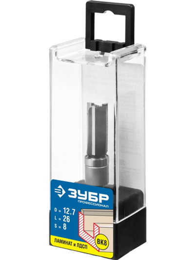 ЗУБР 12.7 x 26 мм, хвостовик 8 мм, фреза пазовая прямая с верхним подшипником, Профессионал (28781-12.7-26)