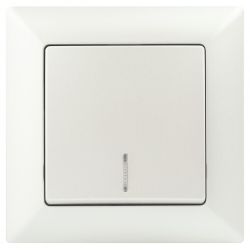 Выключатель Intro Solo 4-102-06 одноклавишный с подсветкой, 10А-250В, IP20, СУ, перламутр