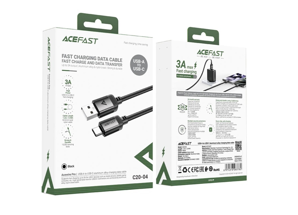 Кабель USB - TypeC ACEFAST C20-04 (черный) 1.2м