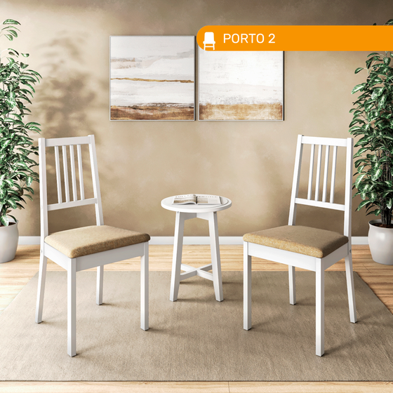 Стул деревянный PORTO 2, белый матовый + ткань №108