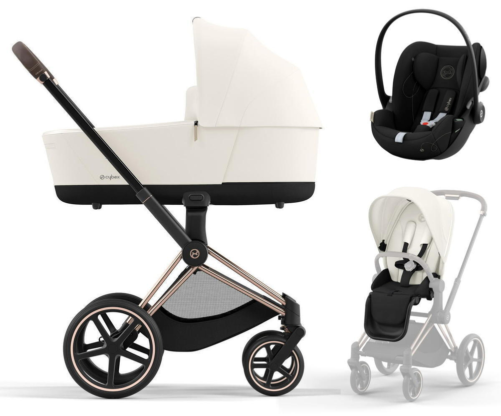 Коляска 3 в 1 Cybex Priam IV Rosegold и автокресло Cloud G i-Size Moon Black Off White