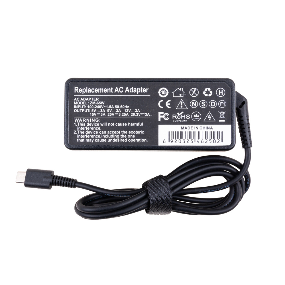 Блок питания для ноутбуков 20V, 3.25A, 65W (Type-C) - Стандарт