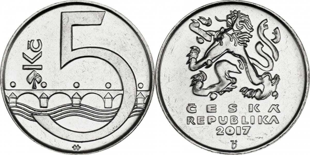 Чехия 5 крон, 1993-2024 Чешский лев XF