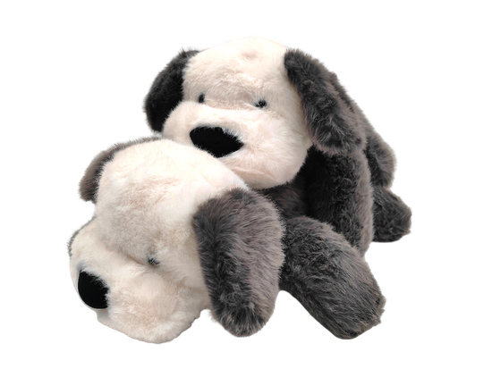 Мягкая игрушка Собачка лежачая серая с белой мордочкой 40см