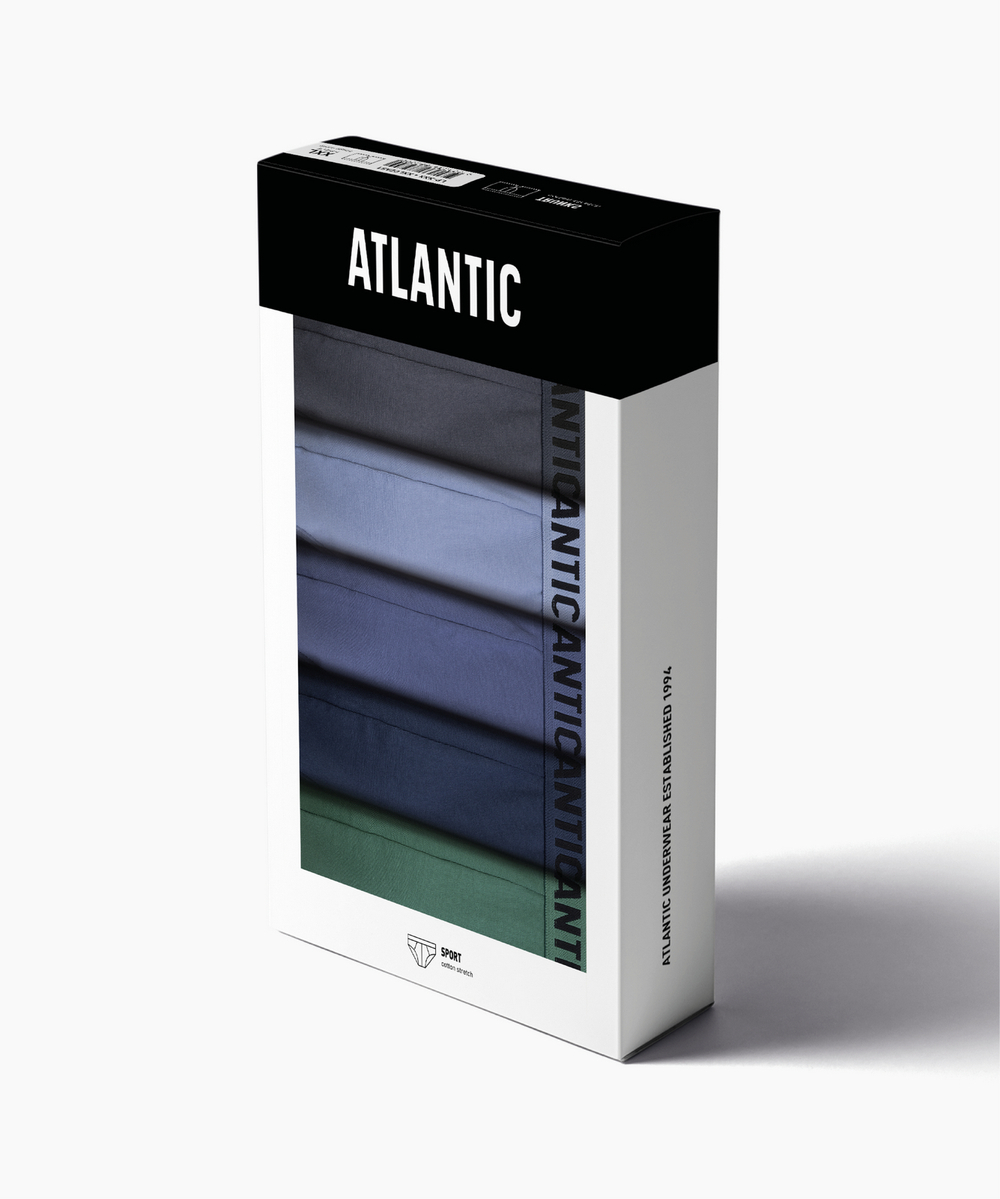Мужские трусы слипы спорт Atlantic, набор 5 шт., хлопок, графитовые + голубые + деним + индиго + темно-зеленые, 5SMP-004
