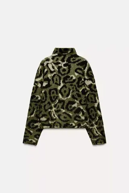 ZARA ЖАККАРДОВЫЙ СВИТЕР С АНИМАЛИСТИЧНЫМ ПРИНТОМ, ЭКРЮ/ХАКИ