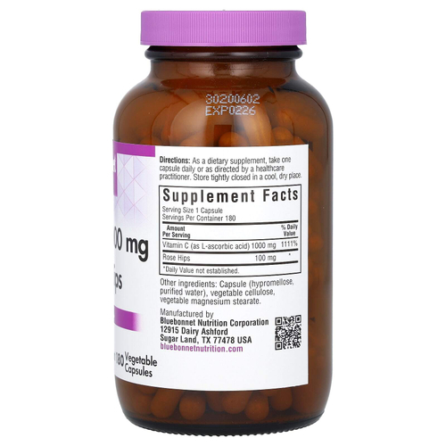 Bluebonnet Nutrition, Витамин C1000 мг и шиповник, 180 растительных капсул