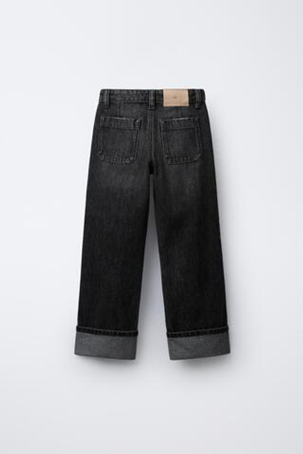 ZARA ПРЯМЫЕ ДЖИНСЫ С ОТВОРОТАМИ СНИЗУ, ЧЕРНЫЙ