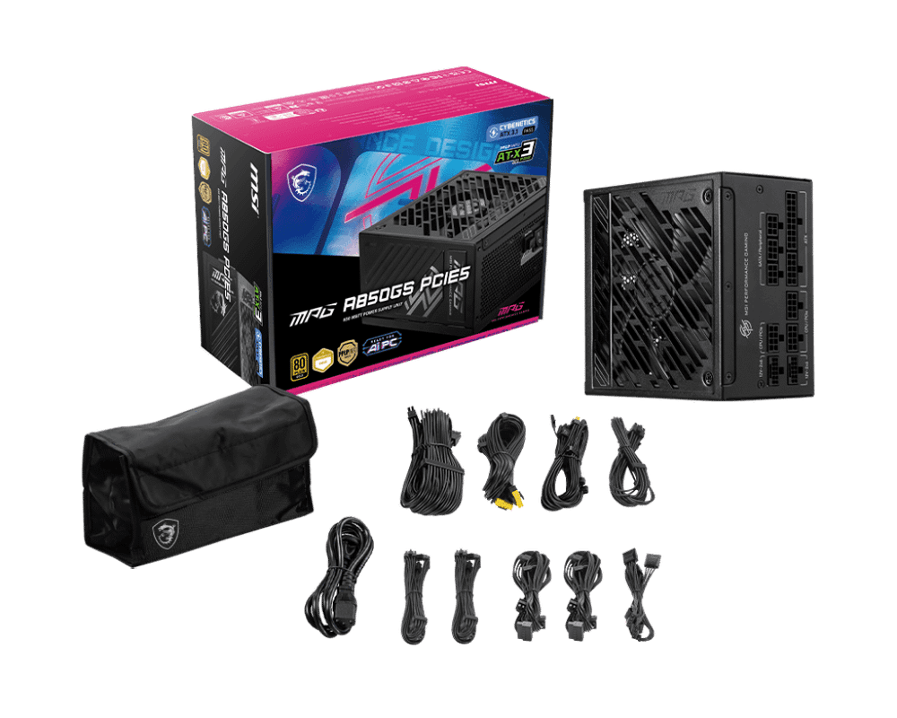Блок питания MSI 1250W, MPG A1250GS PCIE5, Full Modular, ATX, 80+ GOLD, КПД >90%, Fan 135mm, Черный