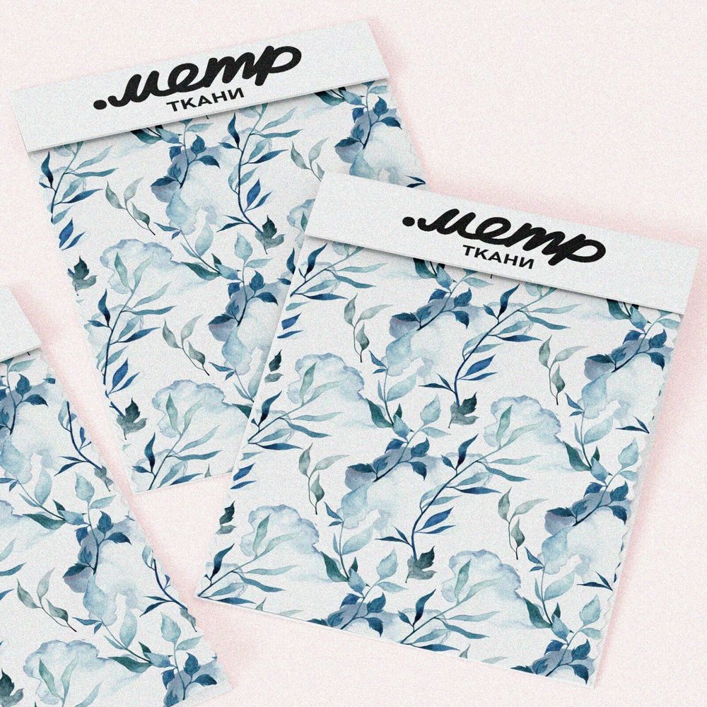 Ткань ниагара синевато-голубые листья