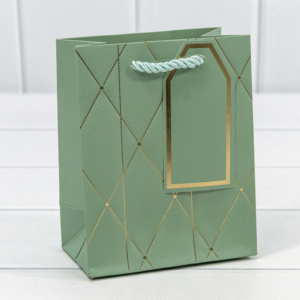 Пакет подарочный 12х15х7см Фигуры и узоры "Ромбы и линии" (Зеленый)