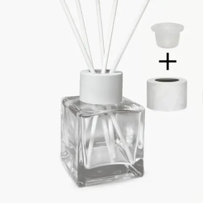 Комплект: Флакон для диффузора 50 мл прозрачный куб с белой крышкой
