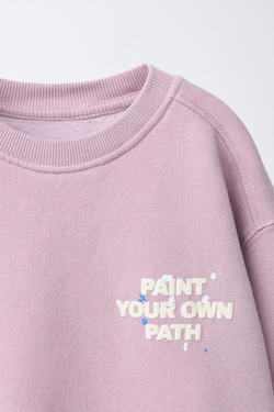 ZARA ТОЛСТОВКА ИЗ ТКАНИ С ЭФФЕКТОМ ПОТЕРТОСТИ С НАДПИСЬЮ, ПАСТЕЛЬНО-РОЗОВЫЙ