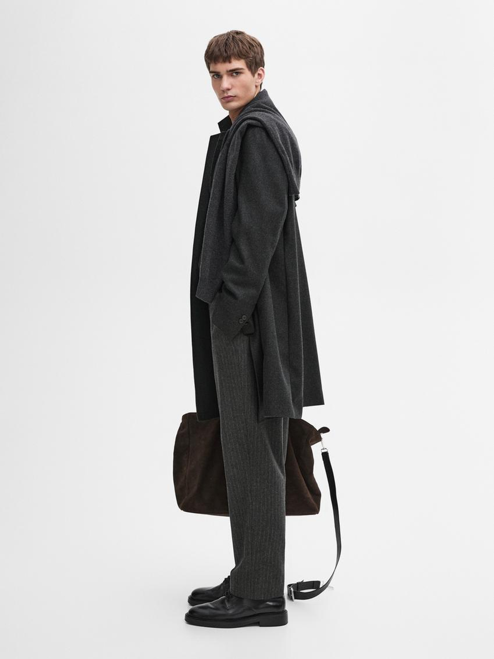 Massimo Dutti Брюки классического кроя из фланели в полоску, серый