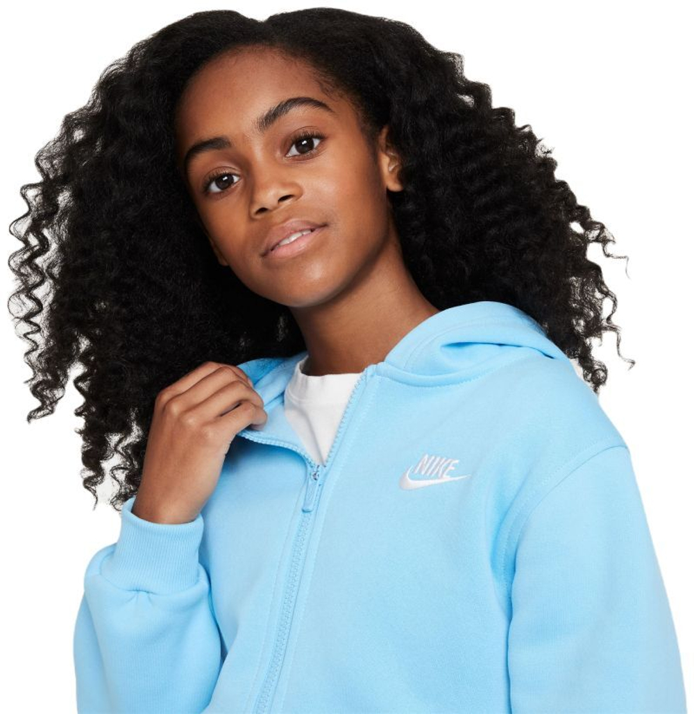 Кофта для девочки теннисная  Nike Kids Club Fleece Full-Zip Hoodie - aquarius blue/white