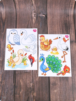 Набор наклеек для детей, стикеры с птицами: сова, петух, пингвин, павлин