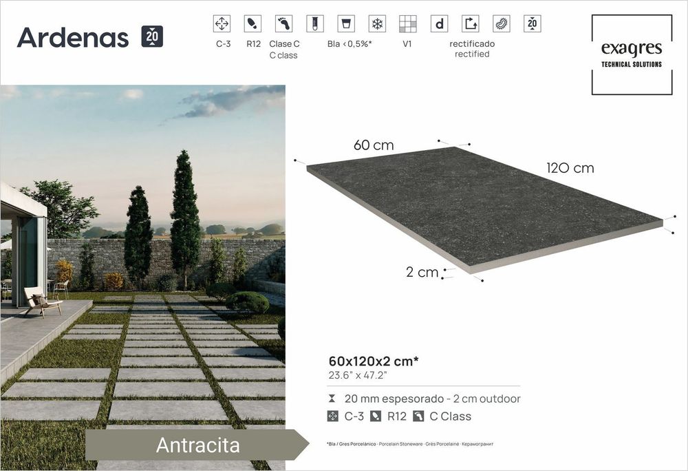 Terraslab, Ardenas Antracita Base C3/R12 Antislip 600х1200х20мм 1шт/уп - керамогранит уличный